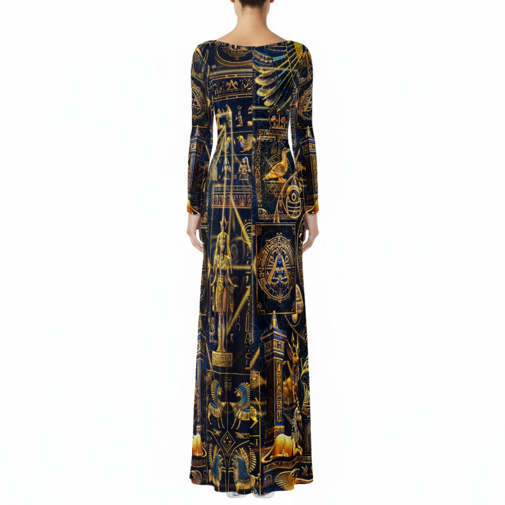 Egyptian Atlantis women's long sleeve crushed velvet dress side view with festival style