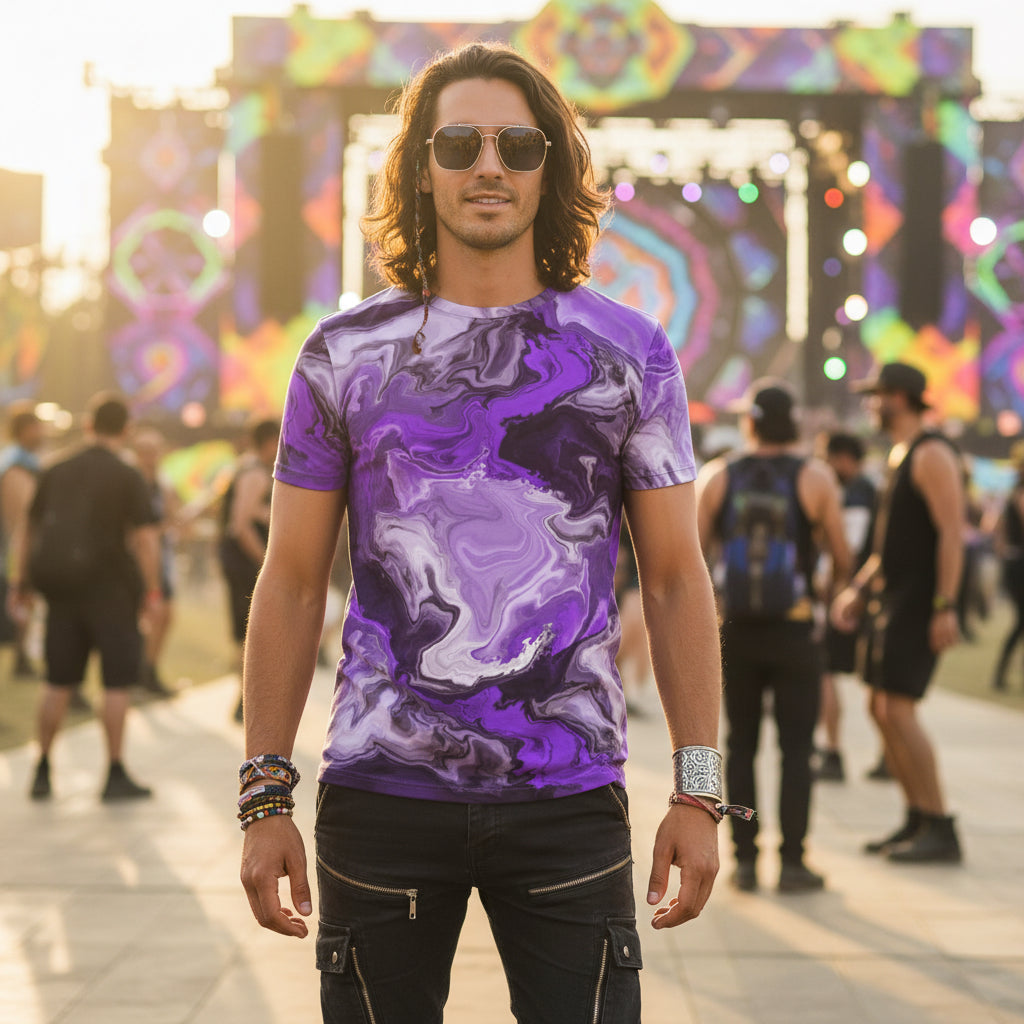 Purple Marble Cotton T-Shirt