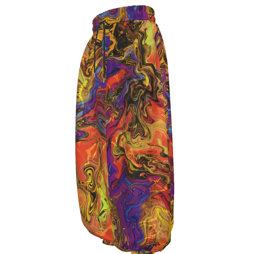 Liquid Fire men's lantern pants side view with trippy rave style