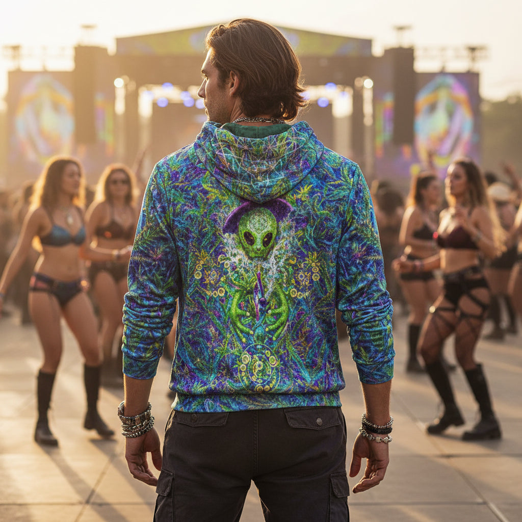 Crushed Velvet Pullover Hoodie | Alien Wizard Stoner