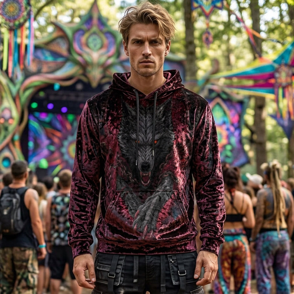 Crushed Velvet Hoodie | Crimson Fenrir