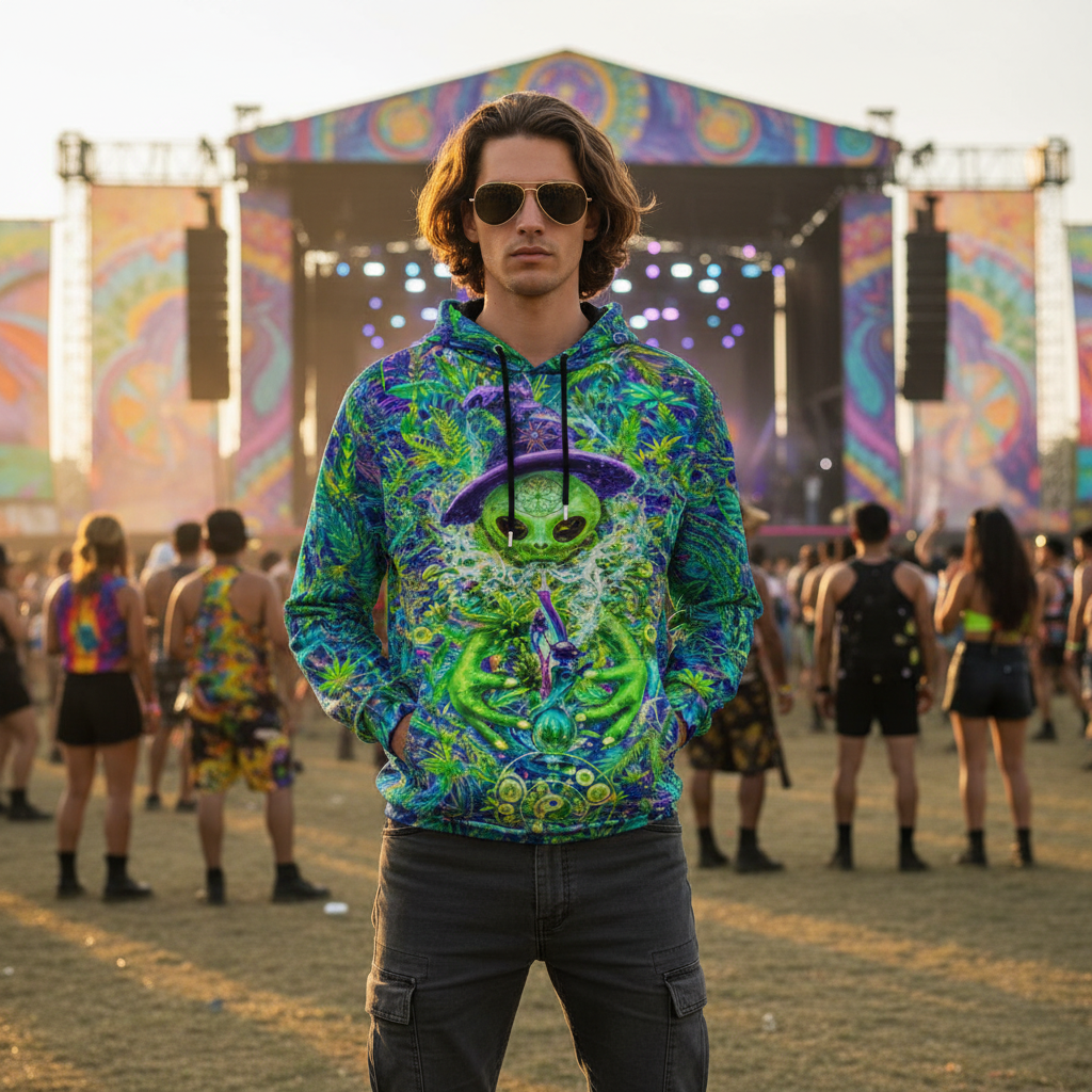 Alien Wizard Stoner Unisex Cotton Pullover Hoodie