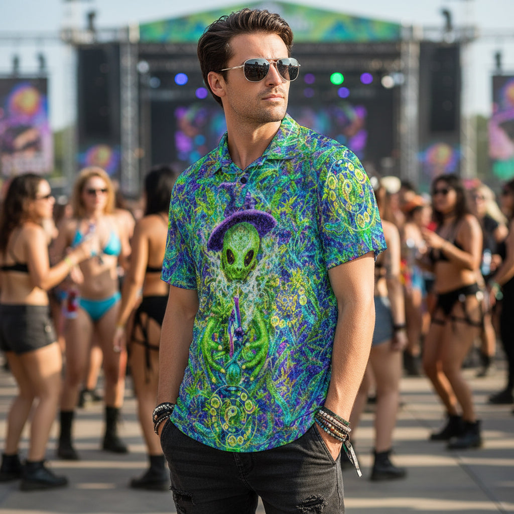 Crushed Velvet Polo Shirt | Alien Wizard Stoner
