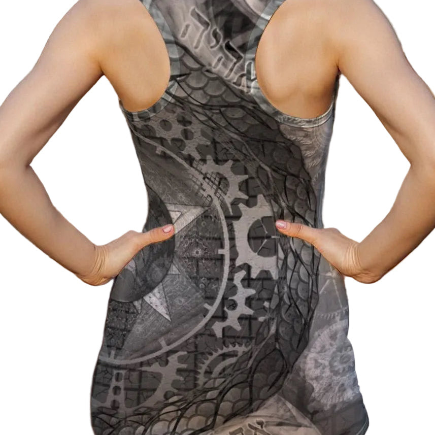 The Watchtowers women's sheer mesh dress detail with watchtower design