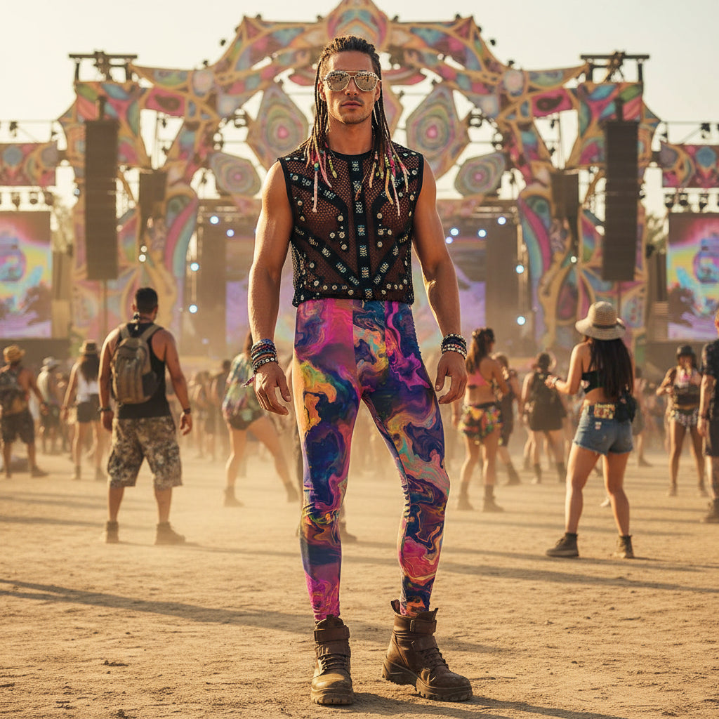 Liquified Abyss Men's Festival Leggings front view with men's leggings