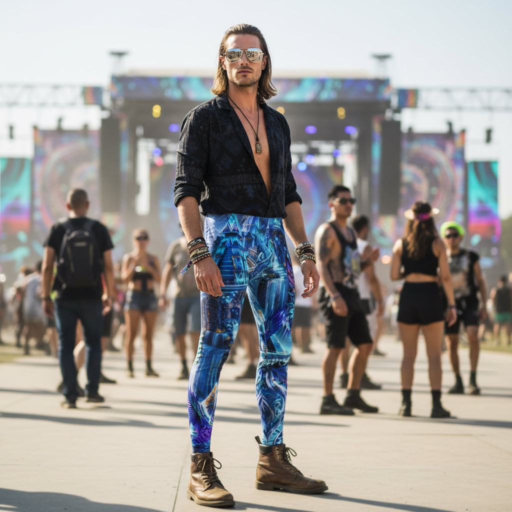 Dreamweaver Men's Festival Leggings front view with rave tights