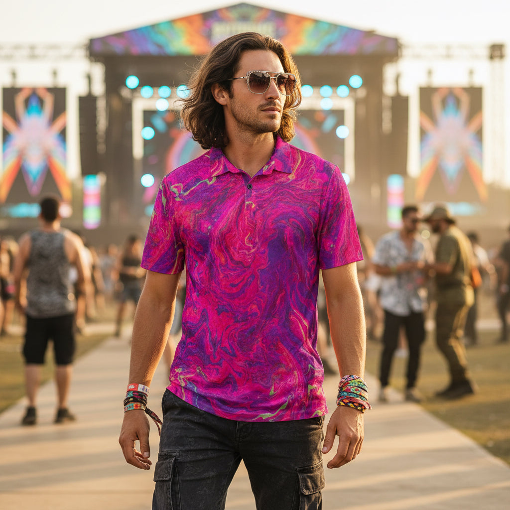 Crushed Velvet Polo Shirt | Pink Melted Oasis