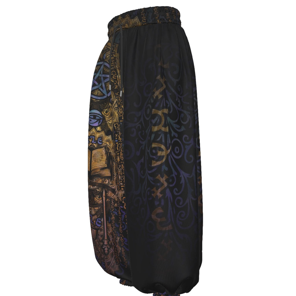 Enochian Vision men's lantern pants side view with trippy rave style
