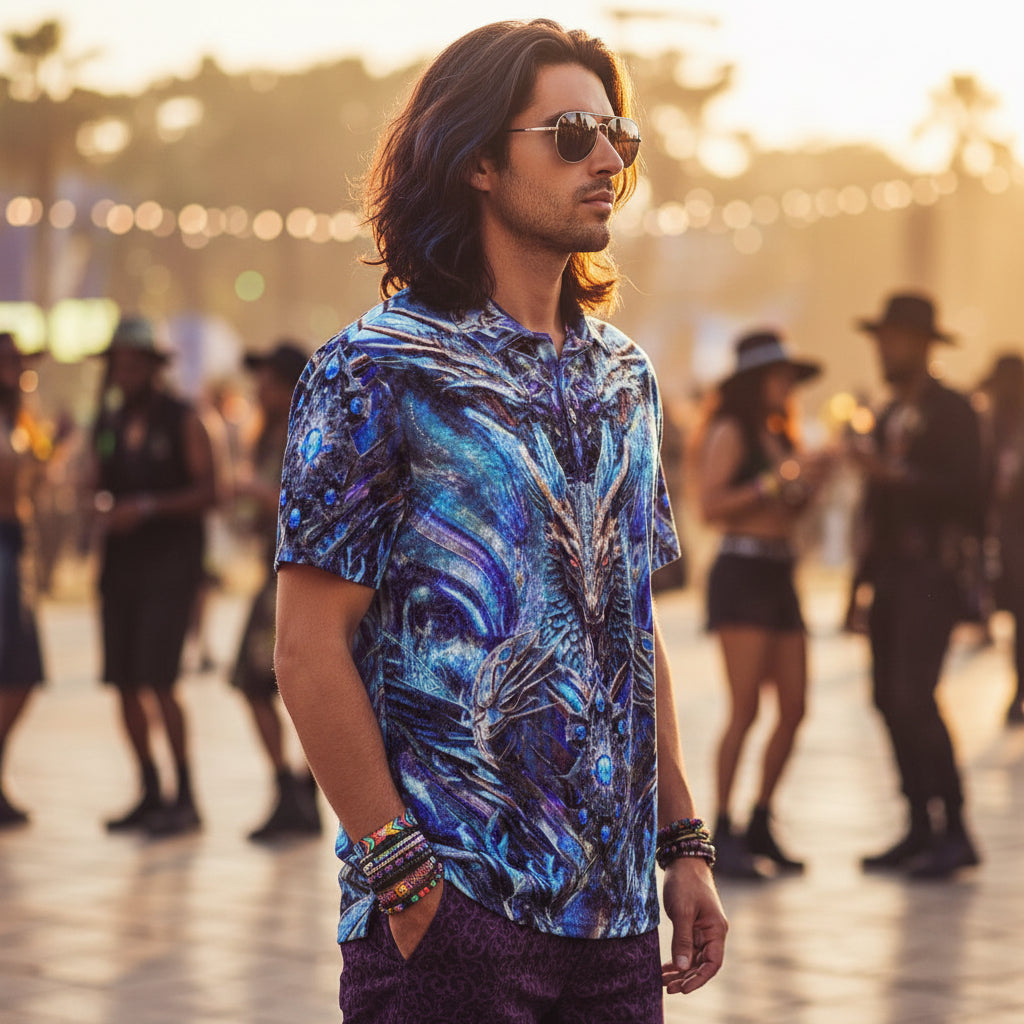 Crushed Velvet Polo Shirt | Electric Dragonscape