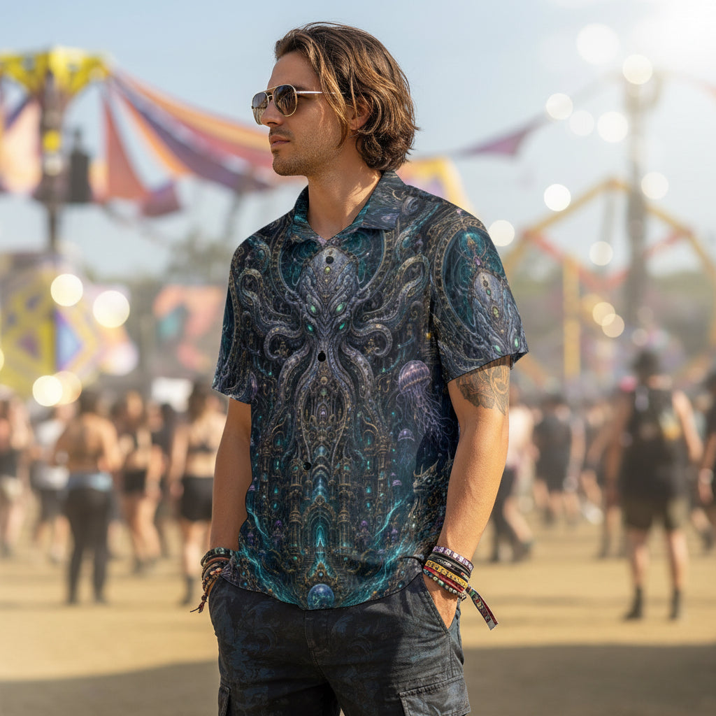 Crushed Velvet Men's Polo Shirt | Mechanical Kraken