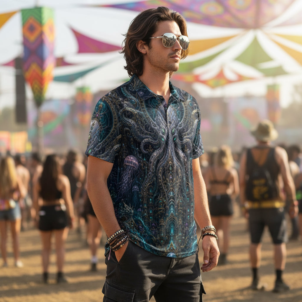 Crushed Velvet Men's Polo Shirt | Mechanical Kraken