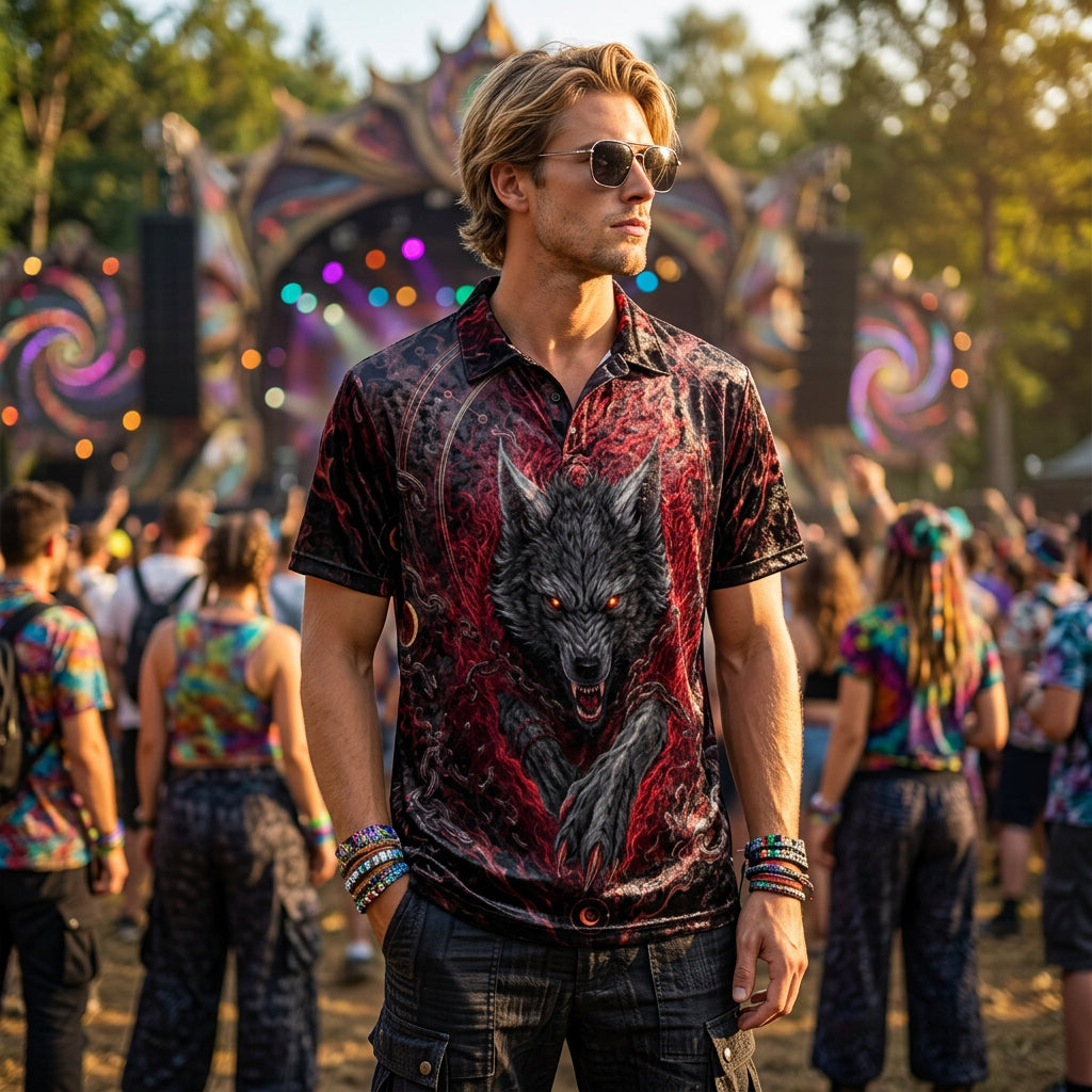 Crushed Velvet Polo Shirt | Crimson Fenrir