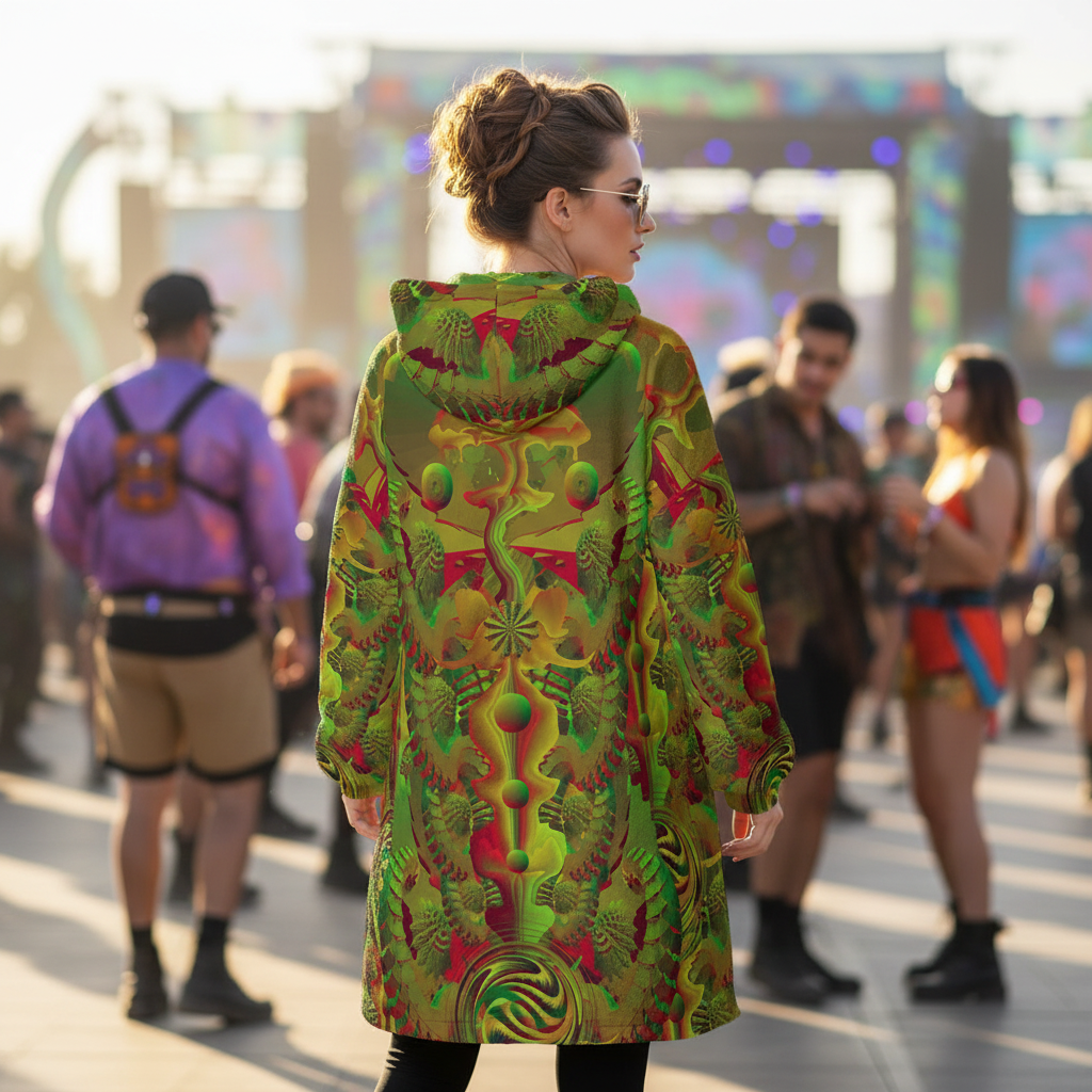 Hooded Blanket w/ Ears | Shroom Flower of Life Green