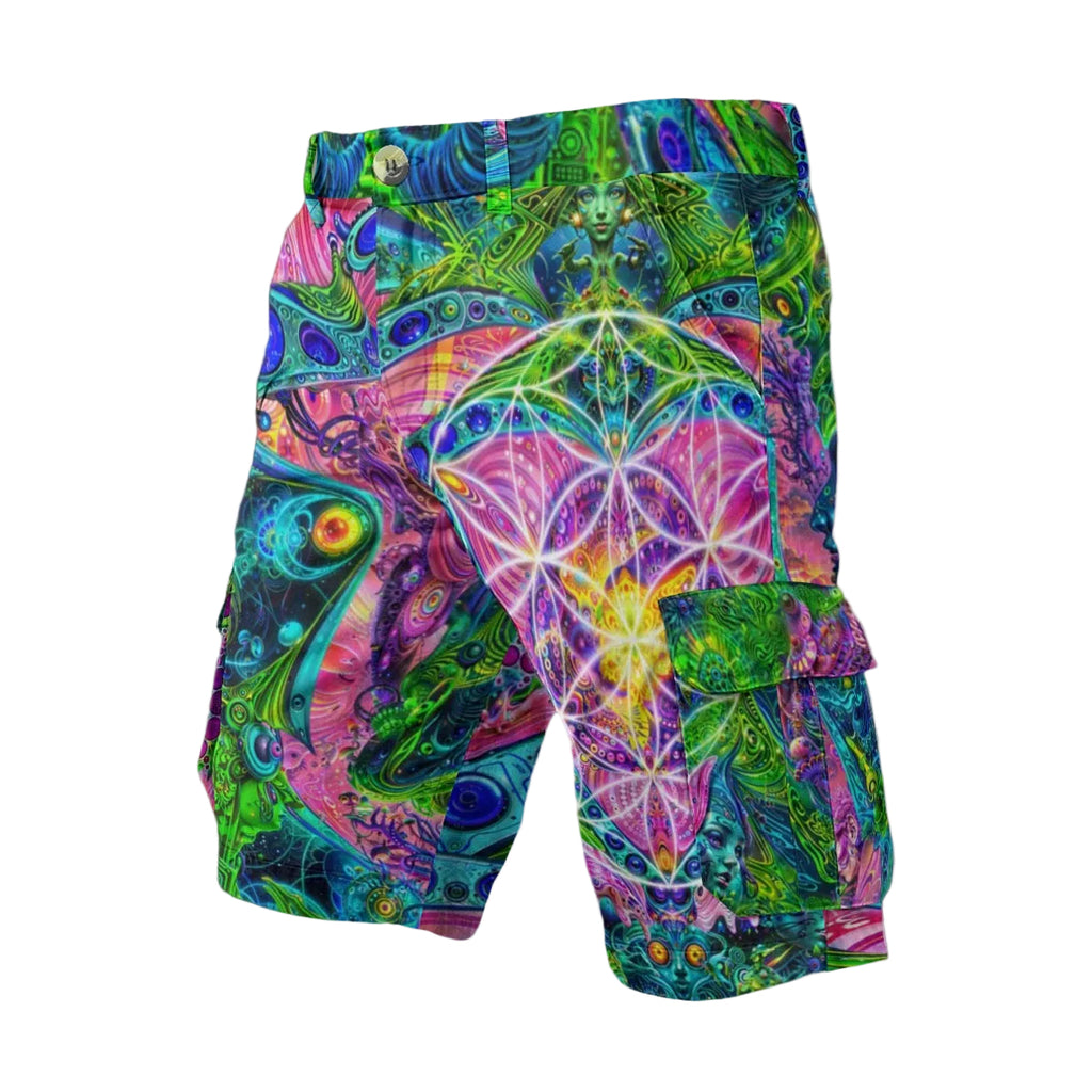 Psy Tribal Shroom men's festival shorts back view with cargo pocket detail