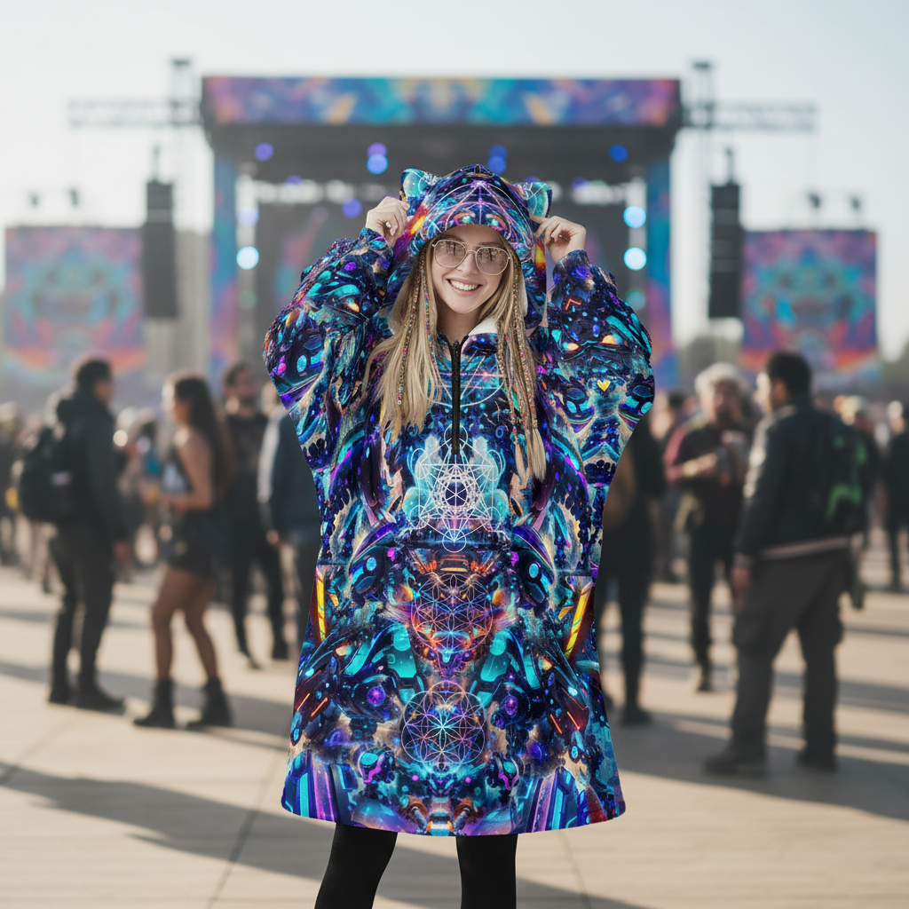 Hooded Blanket w/ Ears | Cyber Punk Mech