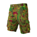 Shroom Flower of Life Green men's cargo shorts front view with psychedelic festival print