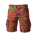 Shroom Flower of Life Red men's cargo shorts front view with psychedelic festival print