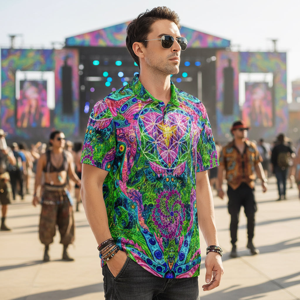 Crushed Velvet Polo Shirt | Psy Tribal Shroom