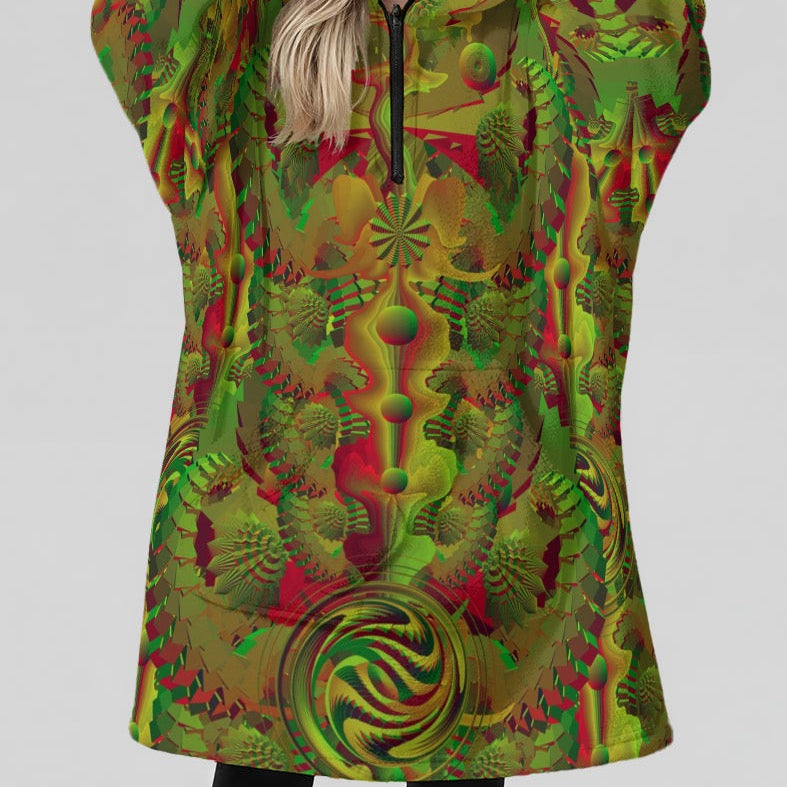 Hooded Blanket w/ Ears | Shroom Flower of Life Green