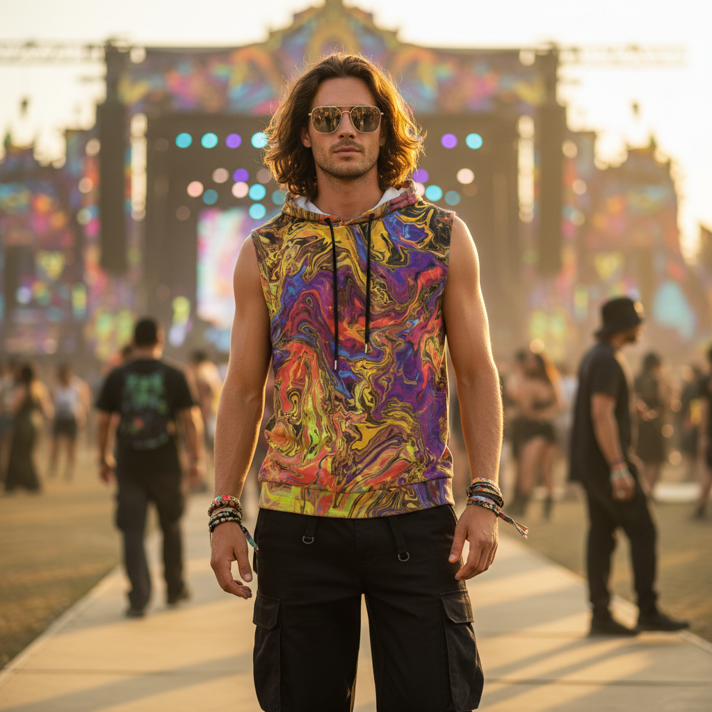 Liquid Fire Cotton Sleeveless Pullover Hoodie Vest