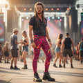 Fuchsia Swirl Men's Festival Leggings front view with festival leggings