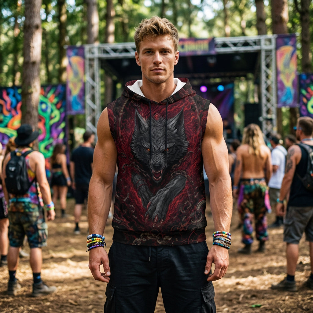 Cotton Hooded Sleeveless Tank | Crimson Fenrir