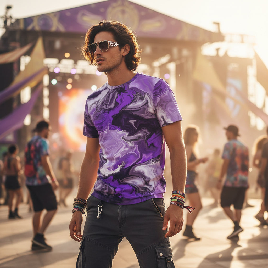 Purple Marble Cotton T-Shirt