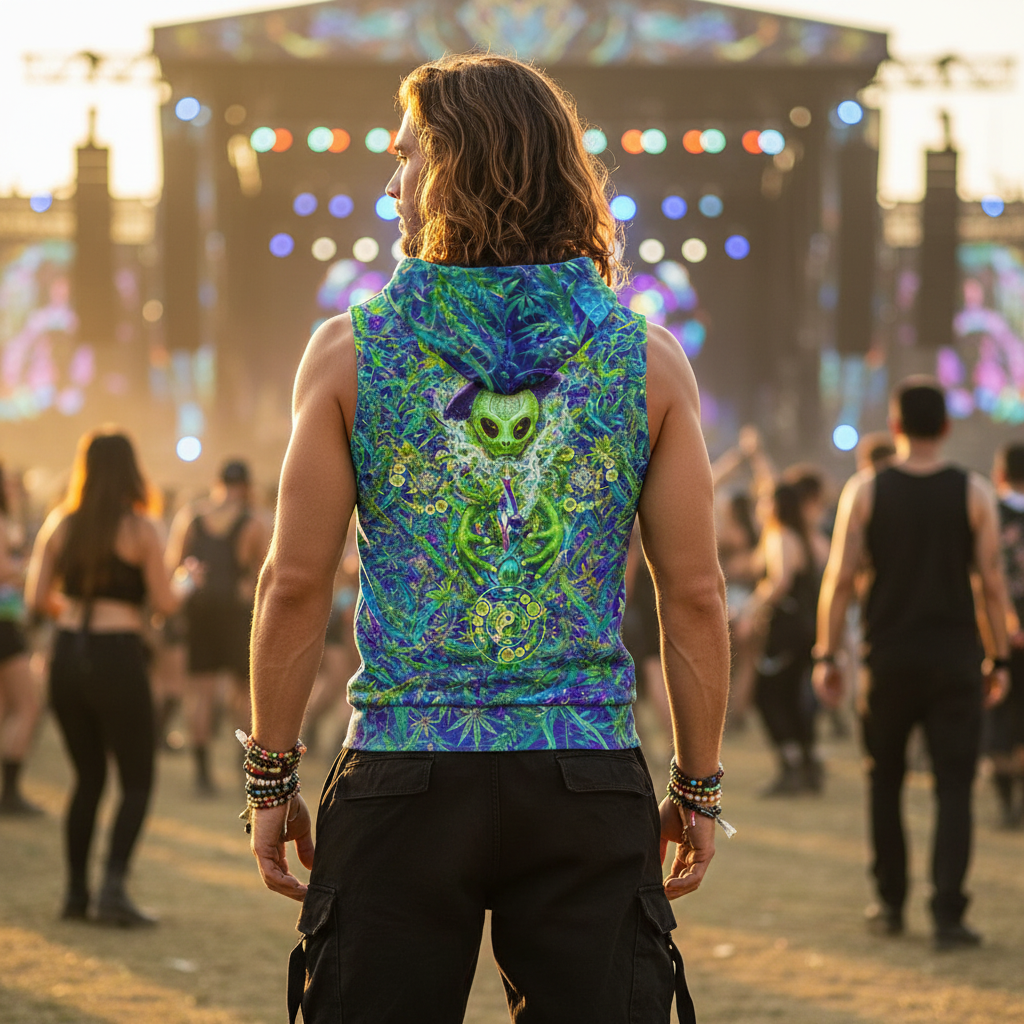 Alien Wizard Stoner Cotton Sleeveless Pullover Hoodie Vest
