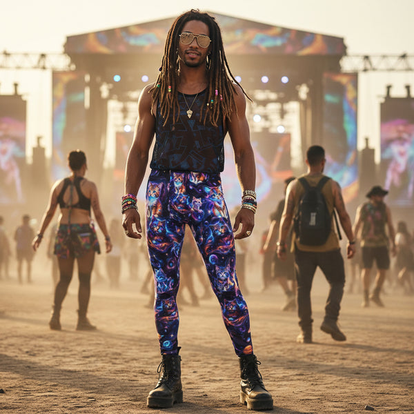Cosmic Space Cats Galaxy Print Men's Festival Leggings