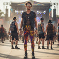 Liquid Fire Men's Festival Leggings front view with psychedelic leggings