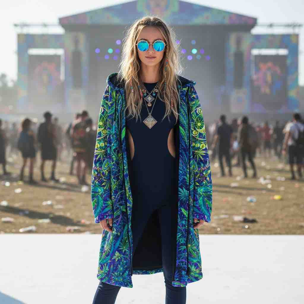 Wizard Stoner Alien Women's Festival Cloak back view with rave culture