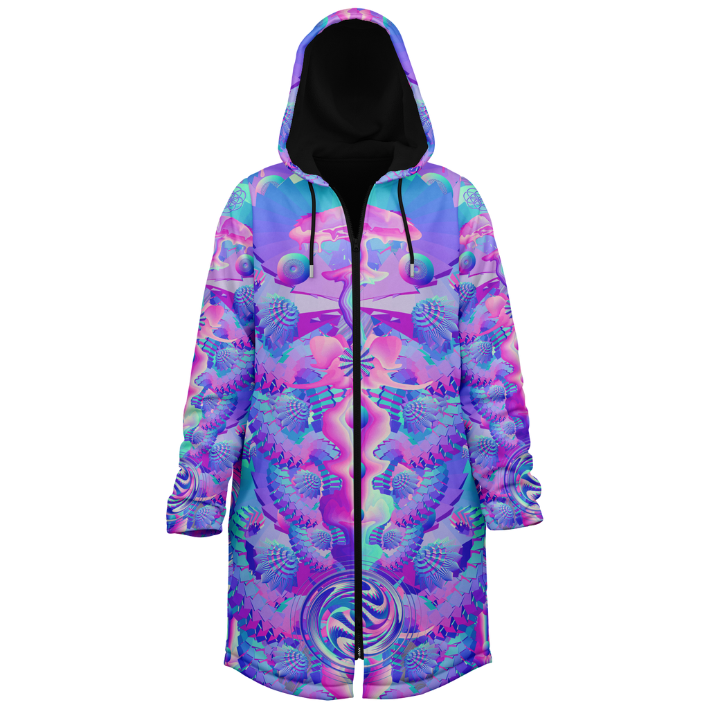 Shroom Flower Of Life Women's Festival Cloak side view with visionary art