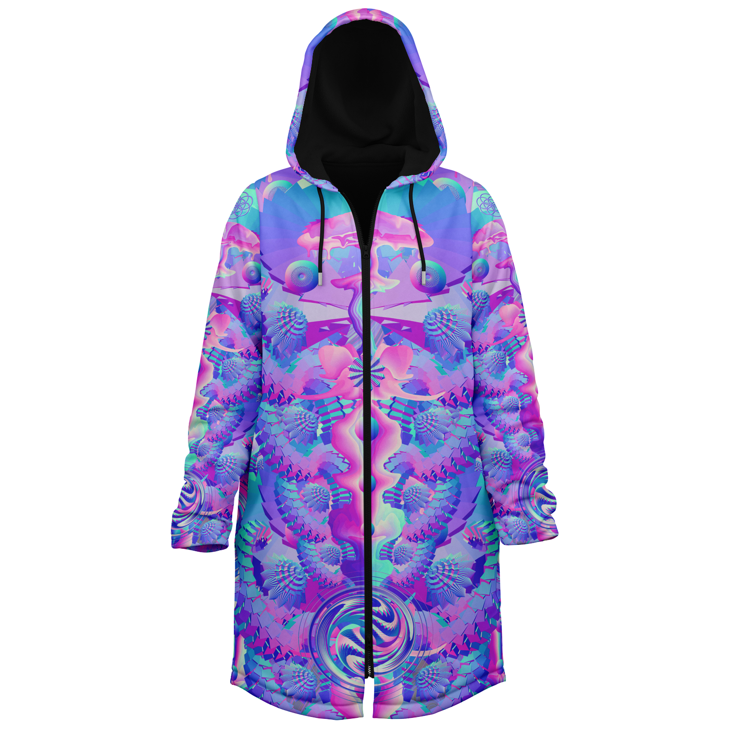 Shroom Flower Of Life Women's Festival Cloak side view with visionary art