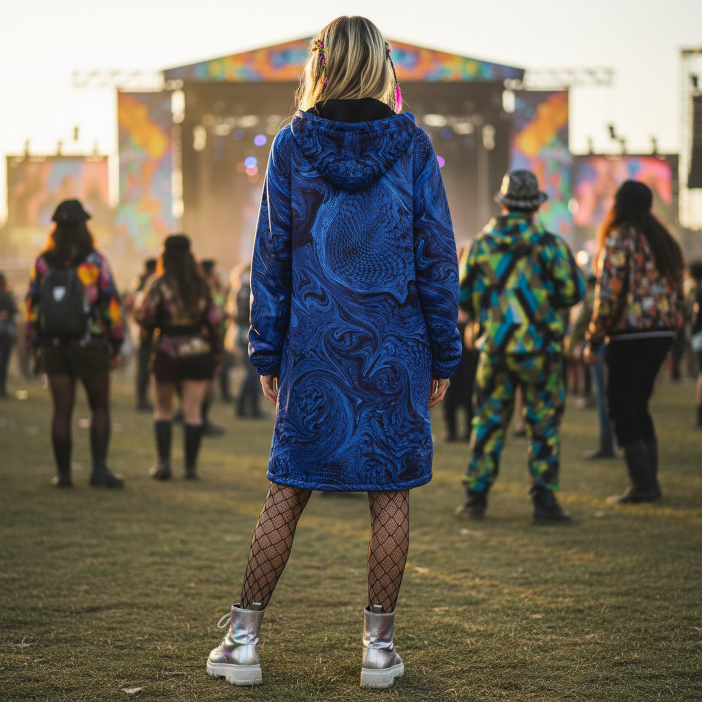 Metallic Blue Fractal Women's Festival Cloak