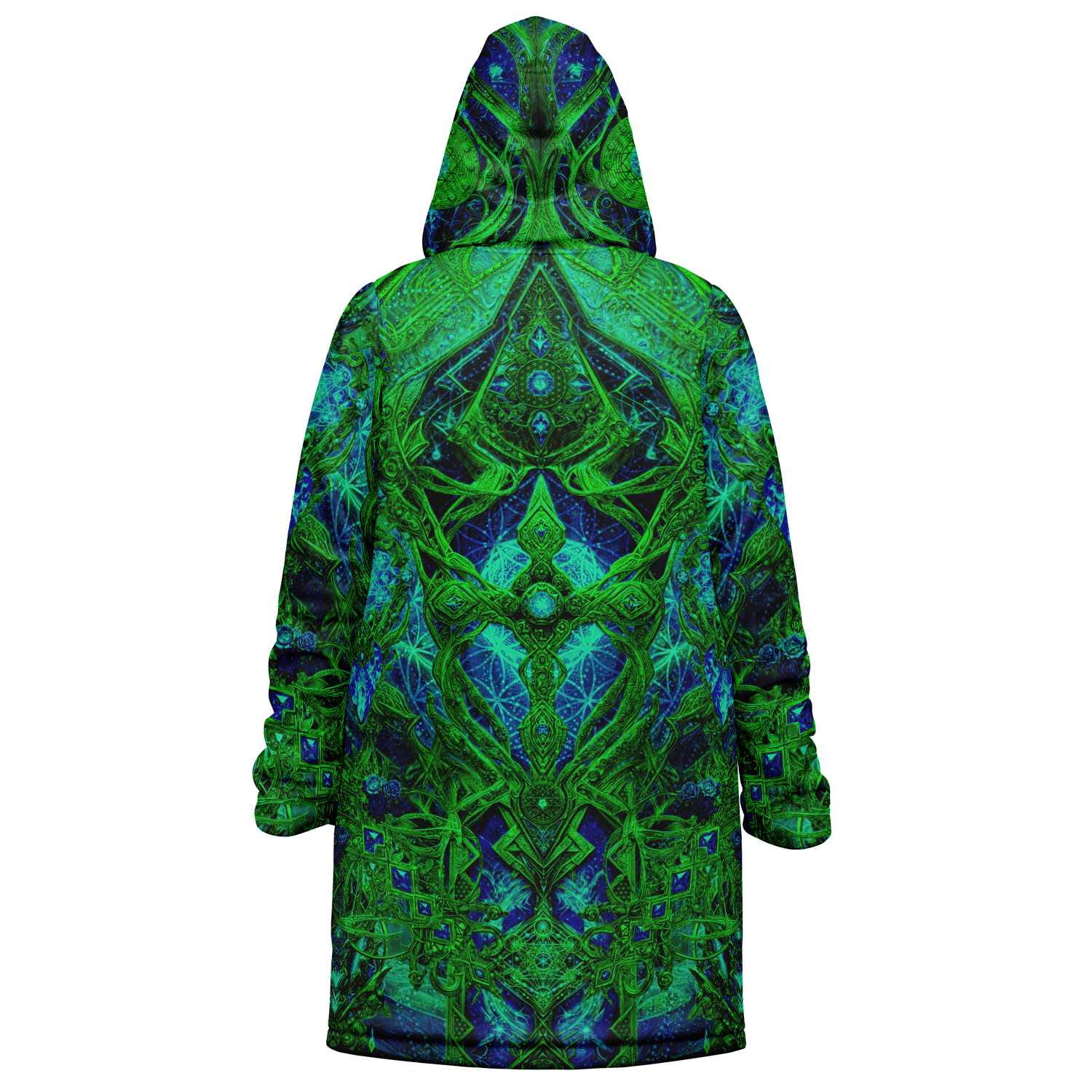 Cosmic Cross Green Men's Festival Cloak detail view with alternative fashion