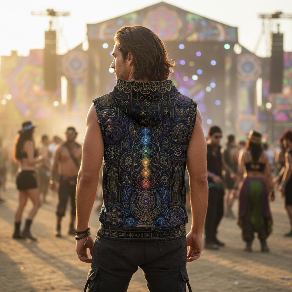 Mystical Egypt Cotton Sleeveless Pullover Hoodie Vest