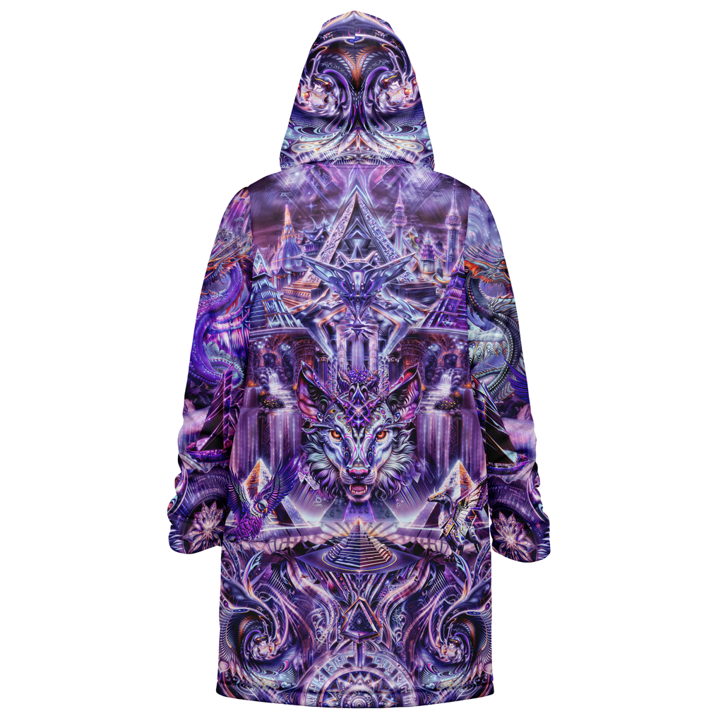 Dream Weaver Purple Men's Festival Cloak detail view with psychedelic festival art