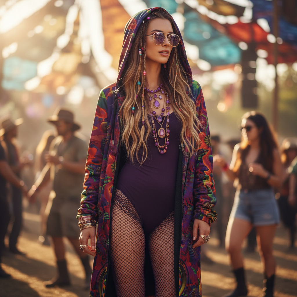 Shroom Flower Of Life Ultra Rainbow Women's Festival Cloak