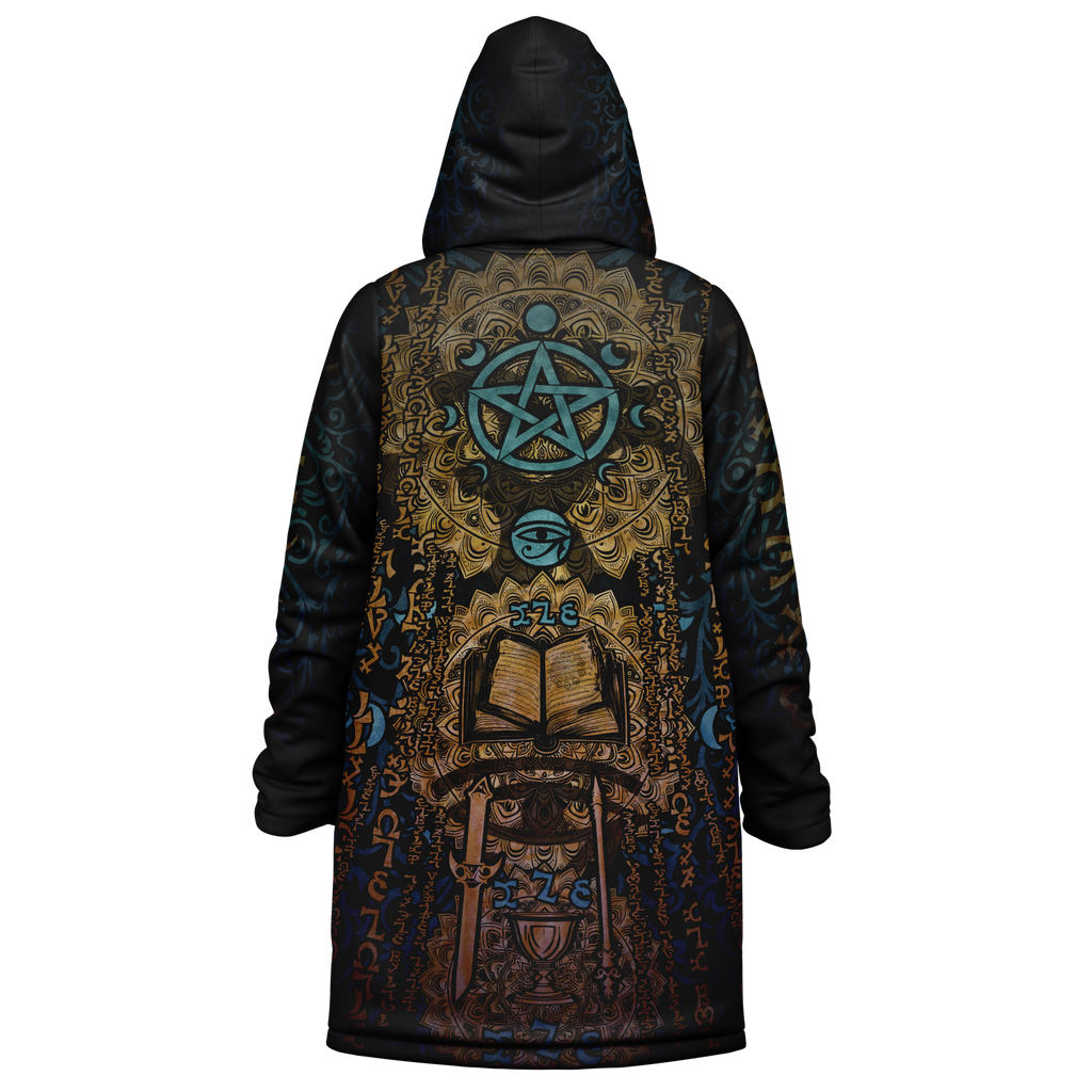Enochian Vision Teal Men's Festival Cloak detail view with festival fashion