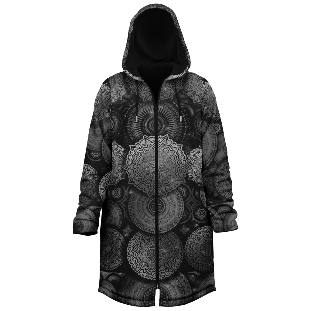 Void Mandala Men's Festival Cloak side view with trippy visionary art