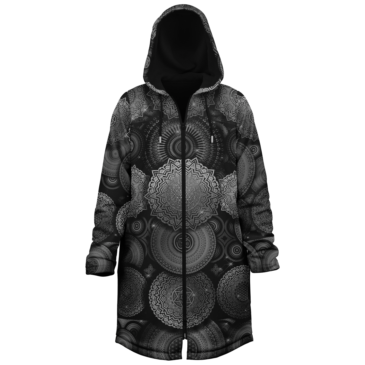 Void Mandala Men's Festival Cloak side view with trippy visionary art