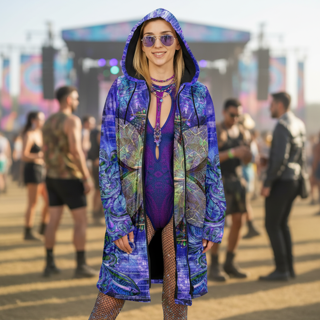 Temple Of Horus Women's Festival Cloak side view with visionary art