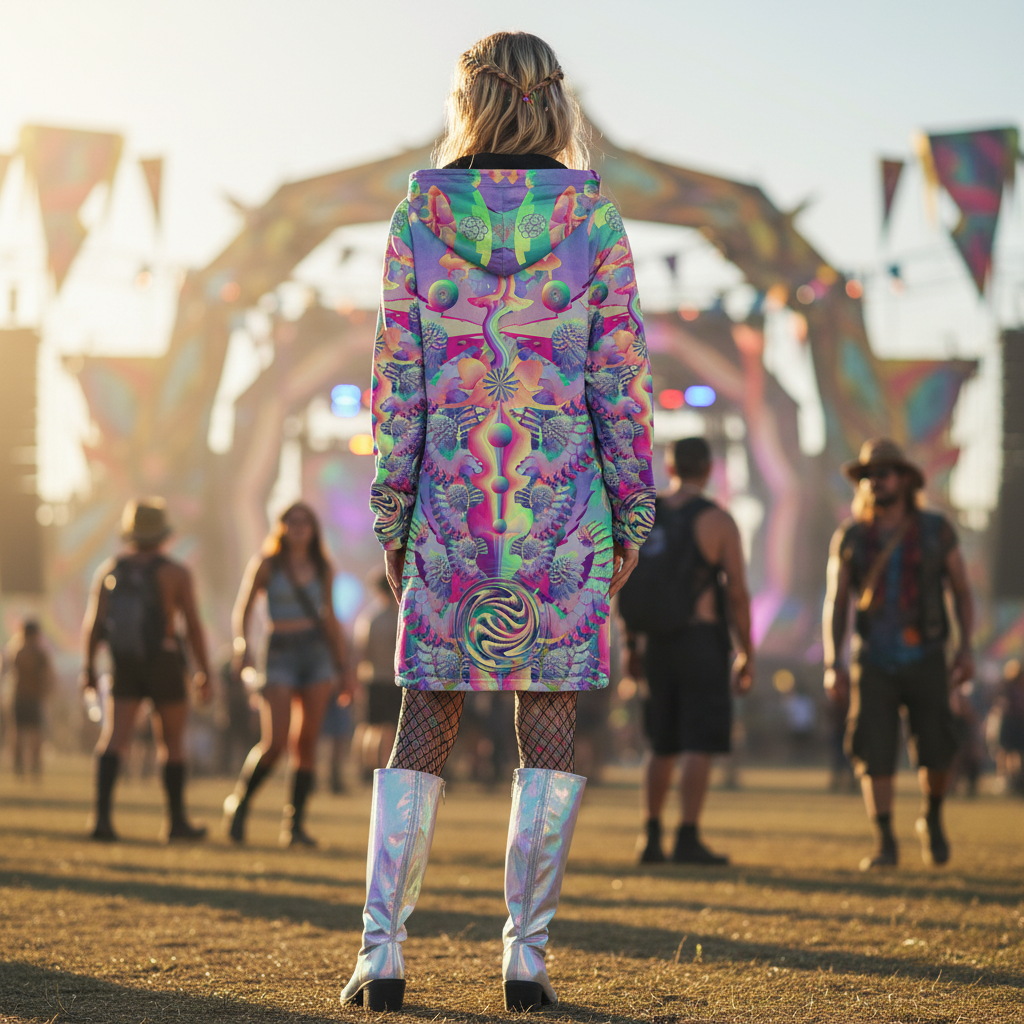 Shroom Flower Of Life Pastel Rainbow Women's Festival Cloak