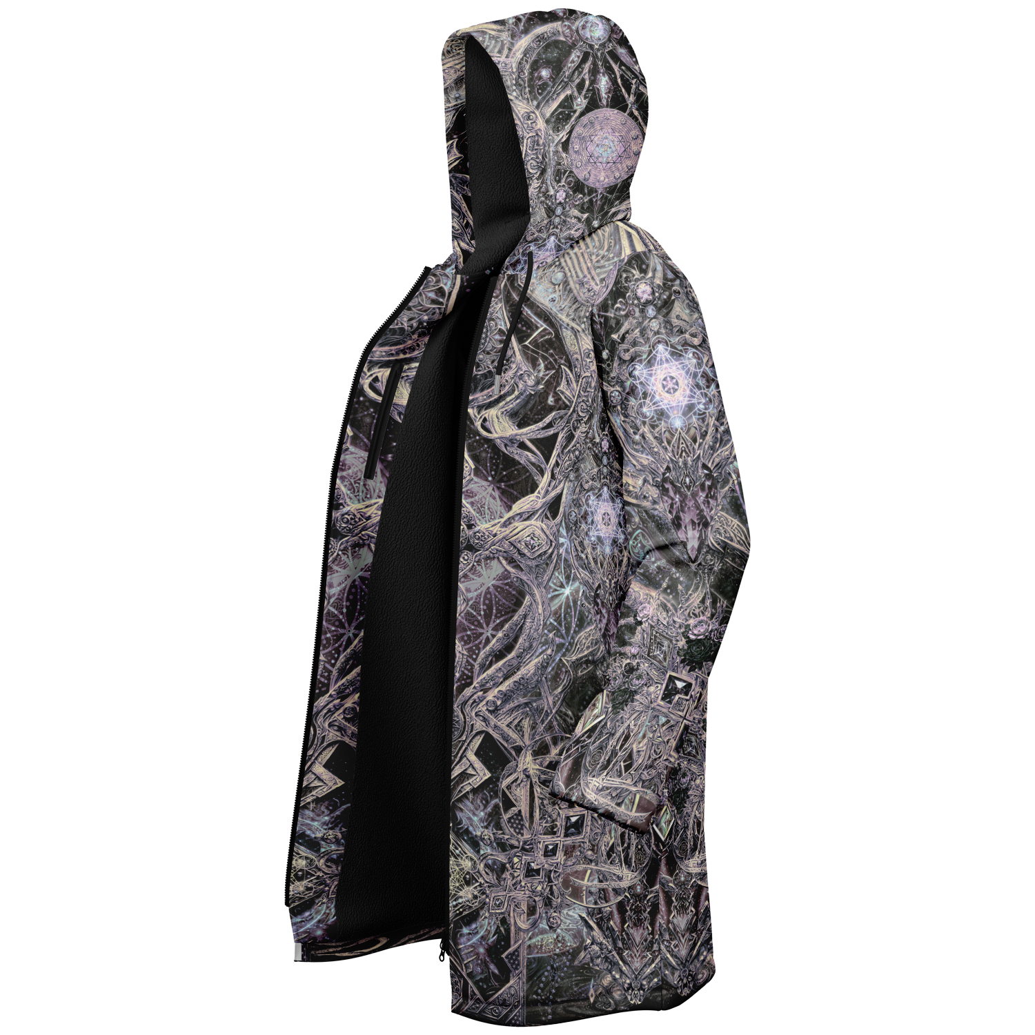 Cosmic Cross Silver Men's Festival Cloak back view with music festivals