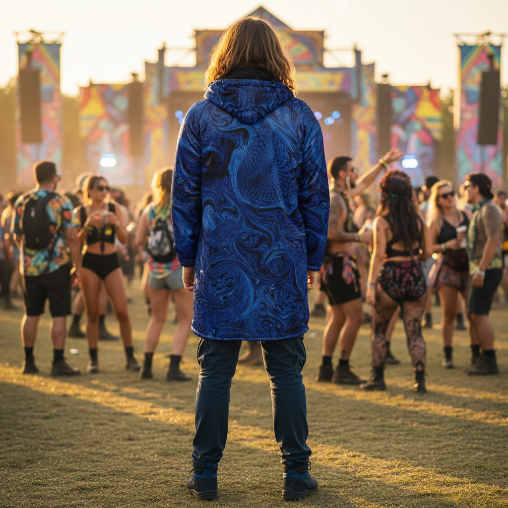 Metallic Blue Fractal Men's Festival Cloak