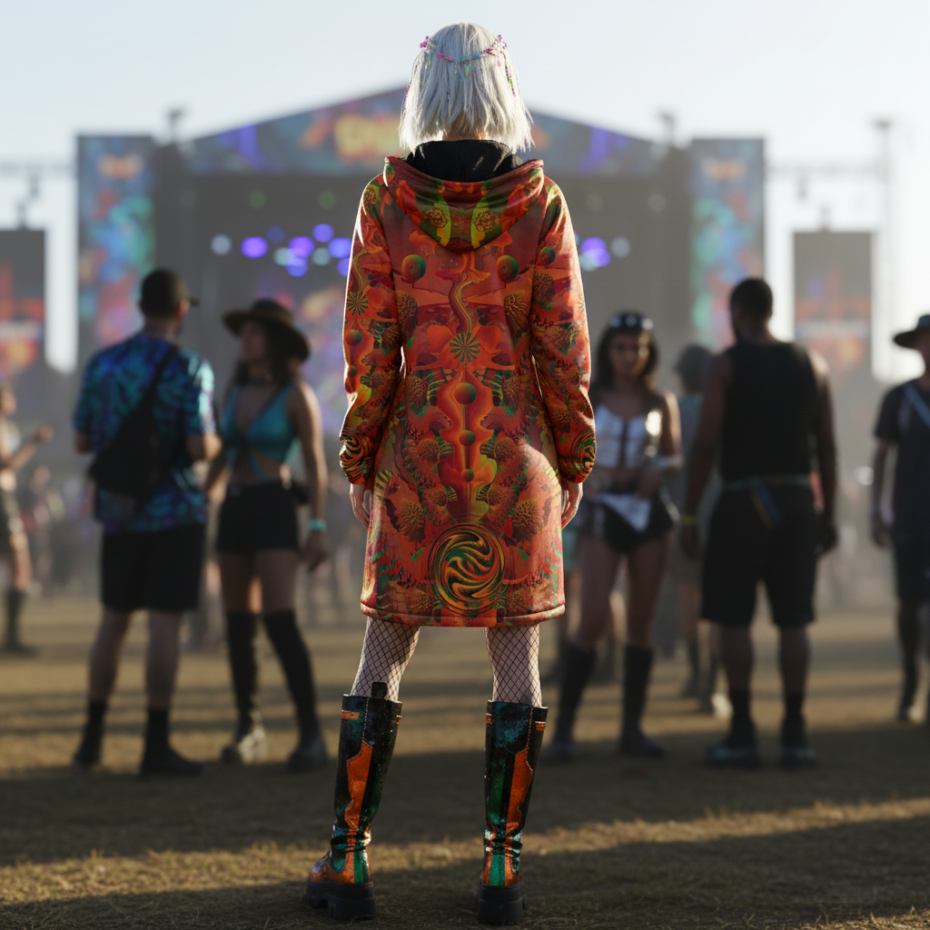 Orange Shroom Flower Of Life Women's Festival Cloak
