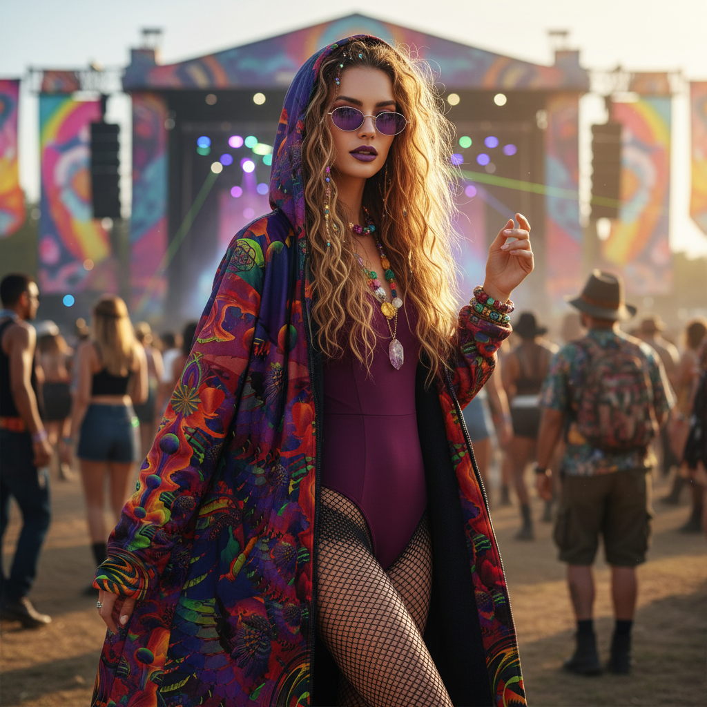 Shroom Flower Of Life Ultra Rainbow Women's Festival Cloak