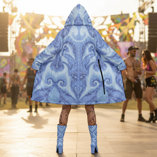 Blue Cosmic Flower Of Life Men's Festival Cloak front view with sacred geometry cloak