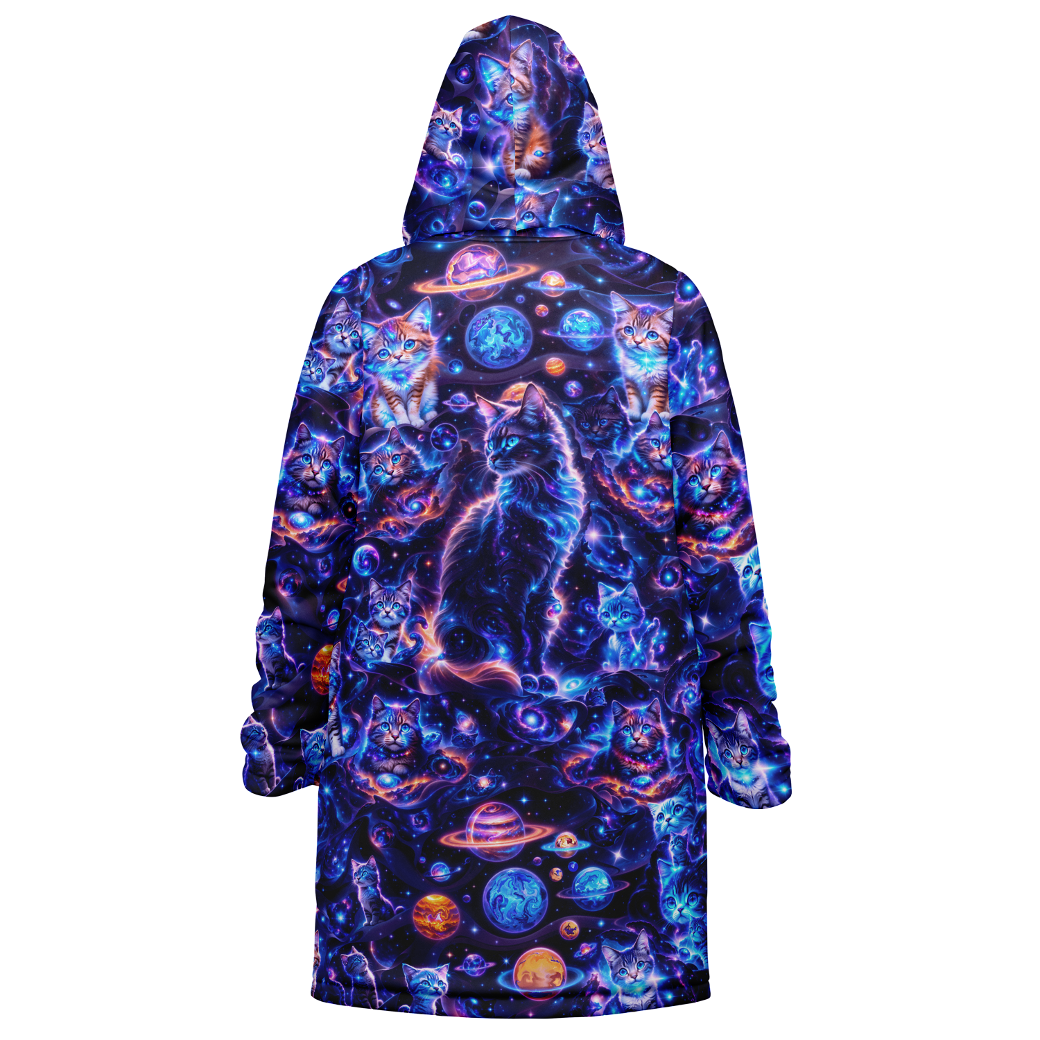 Cosmic Space Cats Women's Festival Cloak detail view with alternative fashion