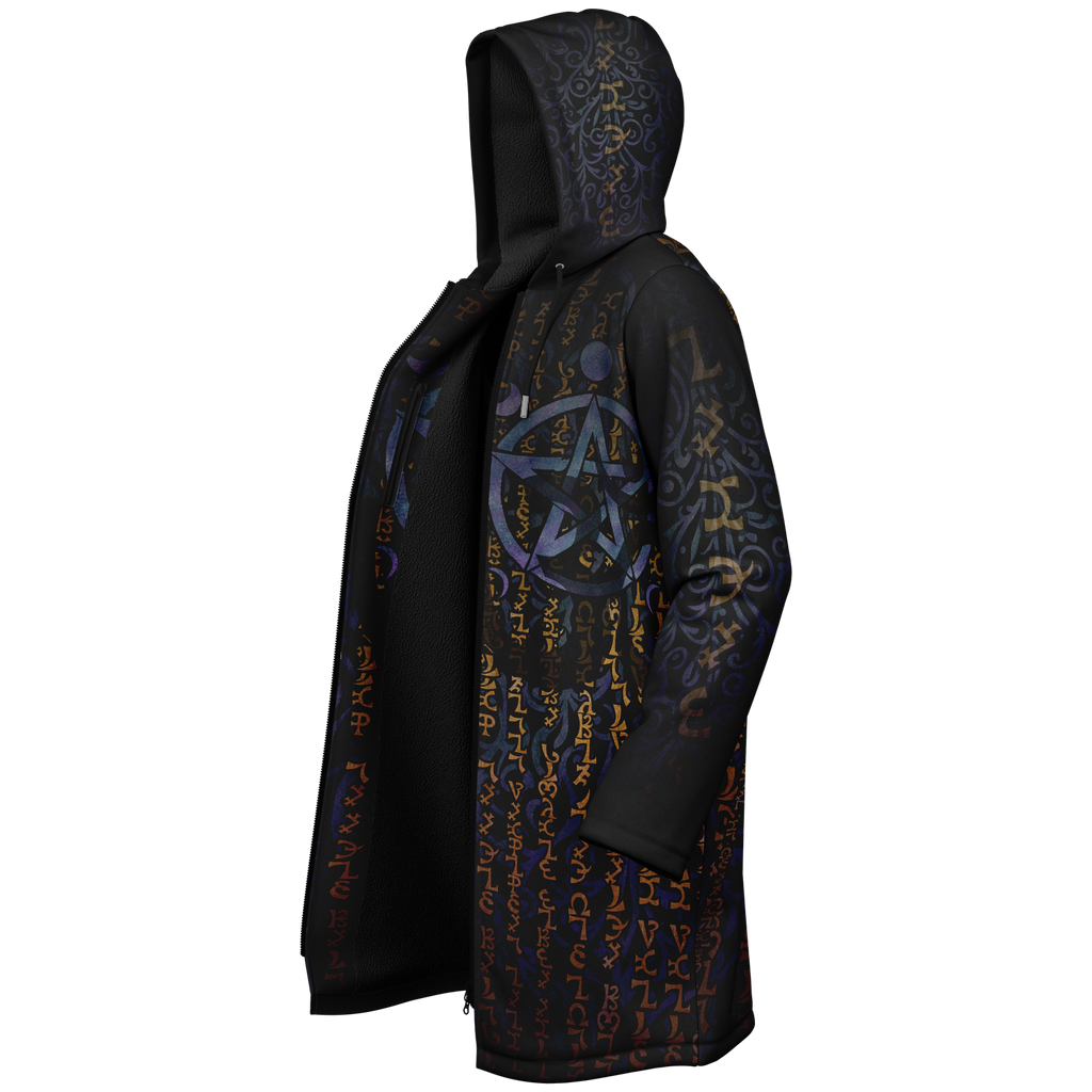 Enochian Vision Blue Men's Festival Cloak back view with rave culture
